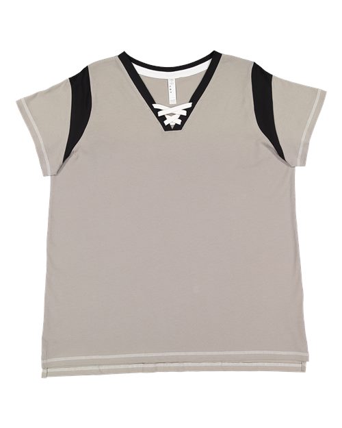 LAT Women's Curvy Lace-Up Fine Jersey Tee