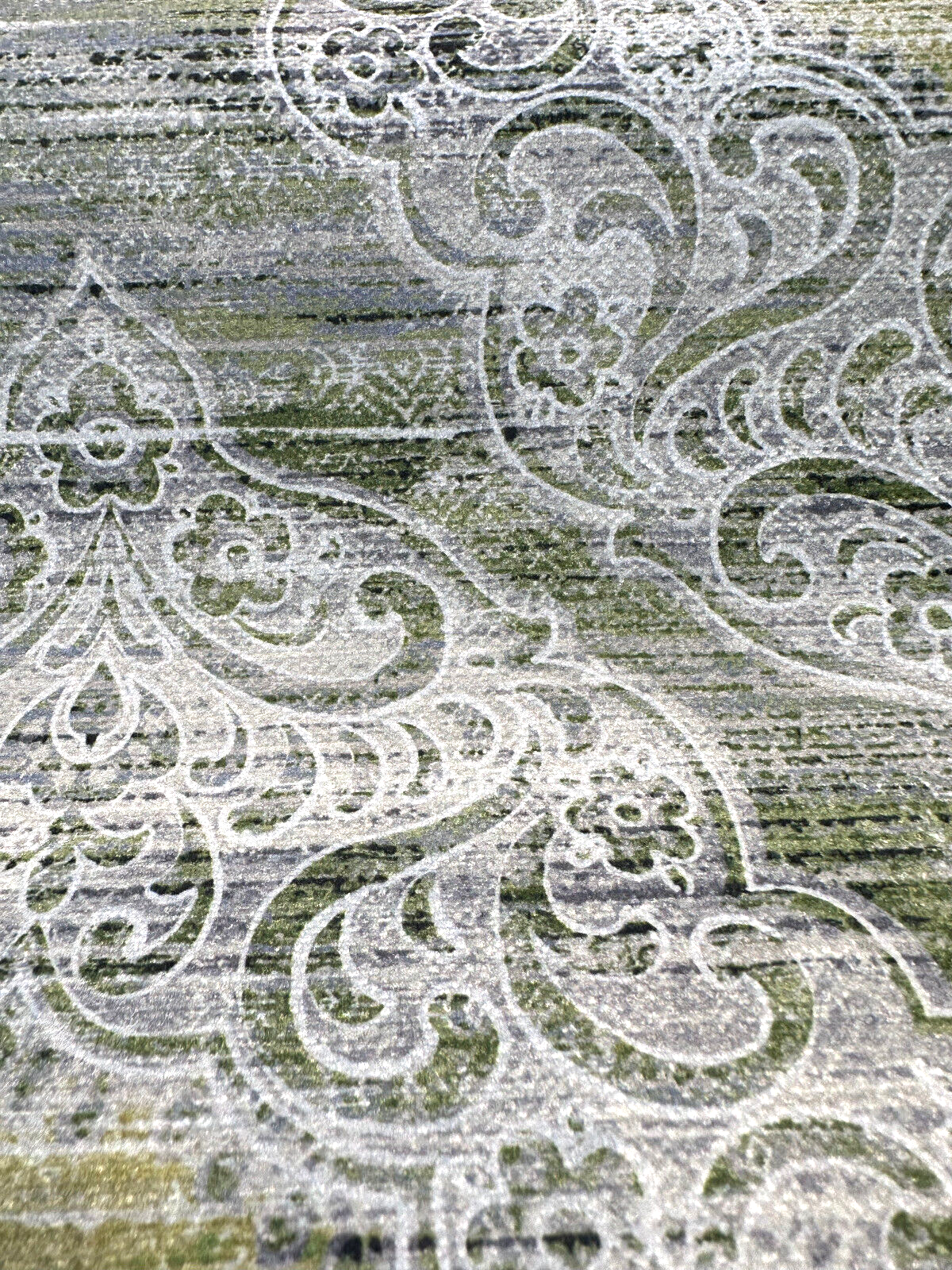 Regis Green Damask Emblem Velvet Fabric - Green Damask Medallion, 56" Width (By The Yard)