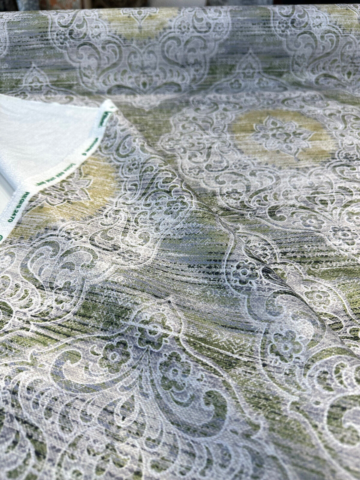 Regis Green Damask Emblem Velvet Fabric - Green Damask Medallion, 56" Width (By The Yard)