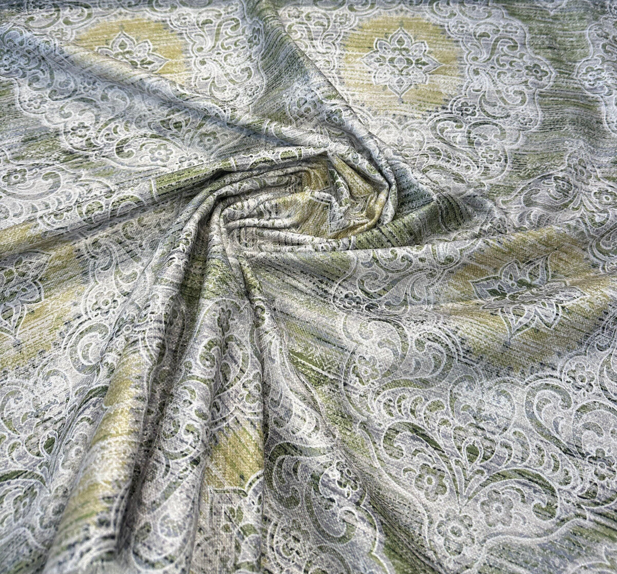 Regis Green Damask Emblem Velvet Fabric - Green Damask Medallion, 56" Width (By The Yard)