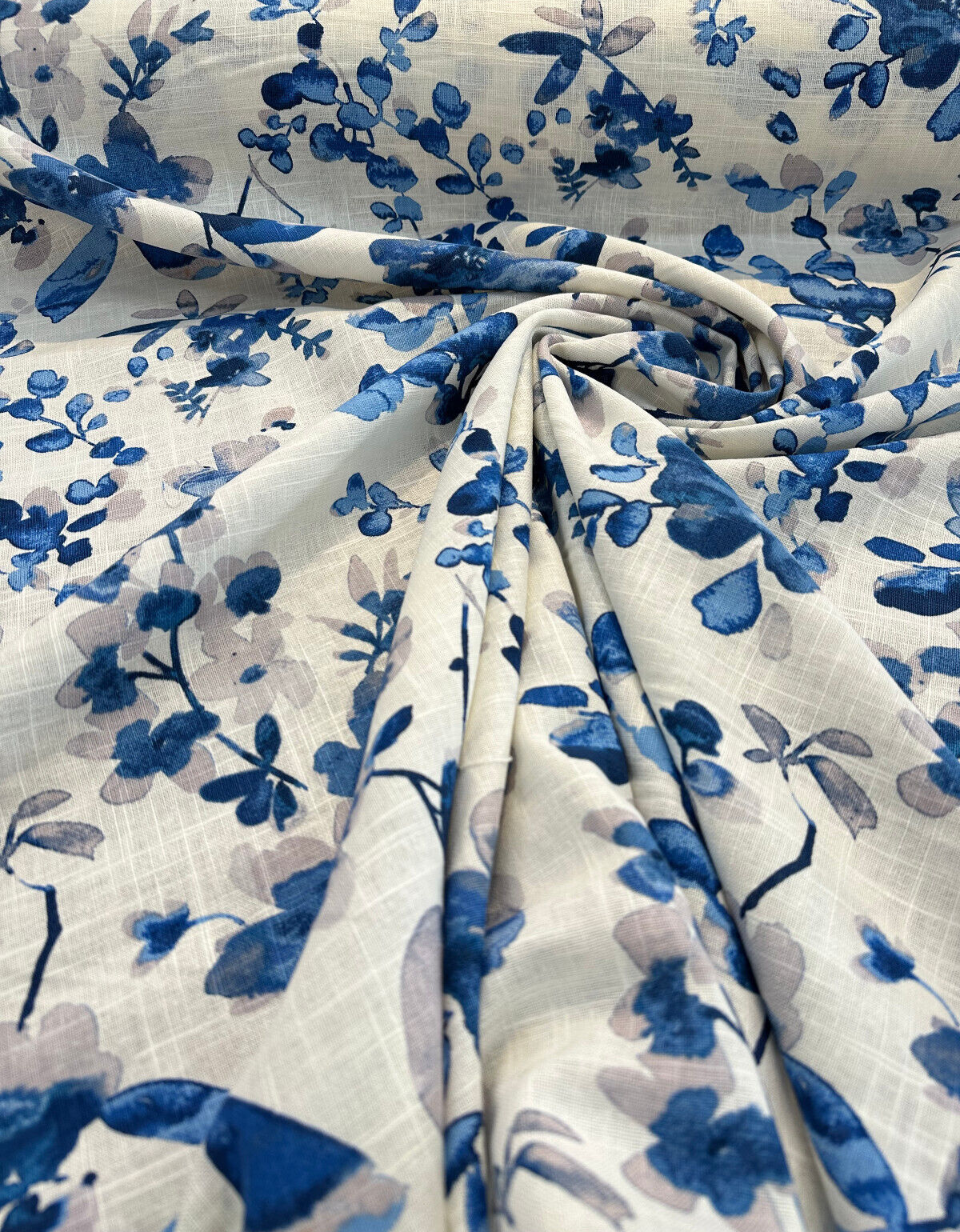 Trend Vern Blue Floral D3367 Linen Cotton Fabric - Aqua/Citrine Floral, 54" Width (By The Yard)
