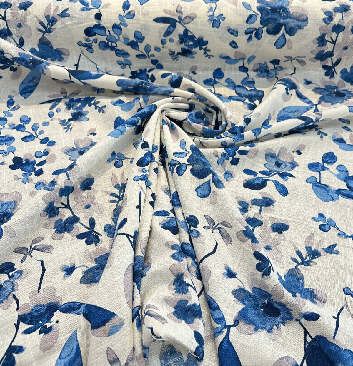 Trend Vern Blue Floral D3367 Linen Cotton Fabric - Aqua/Citrine Floral, 54" Width (By The Yard)