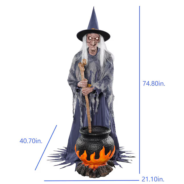 Haunted Living 6-ft Witch with Cauldron Motion Activated Lighted Animatronic Halloween Decoration