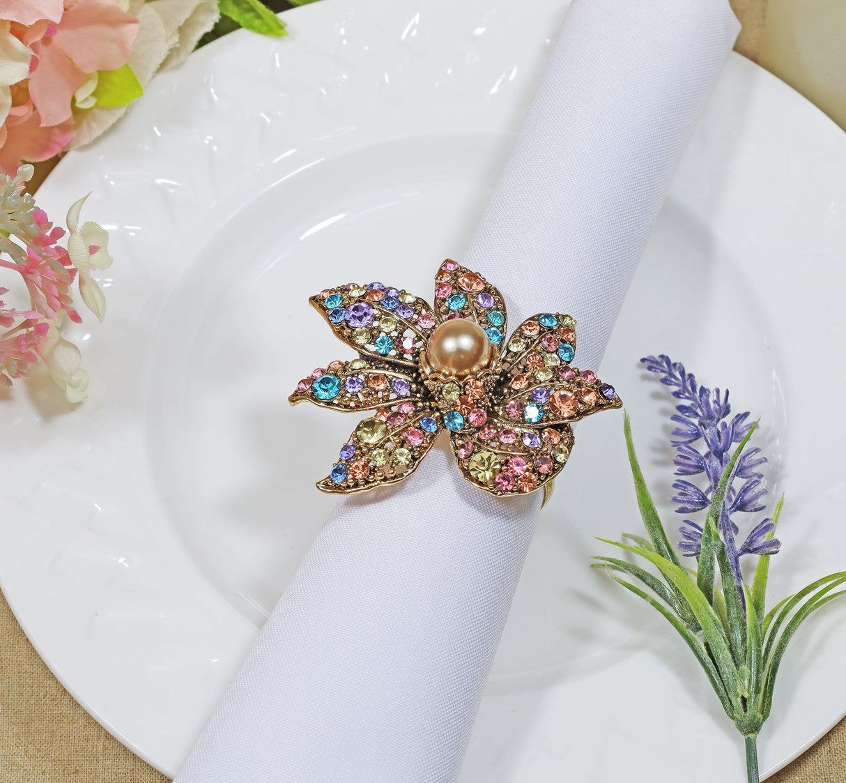 Rhinestone Napkin Ring with Ribbon Bow 12 pc