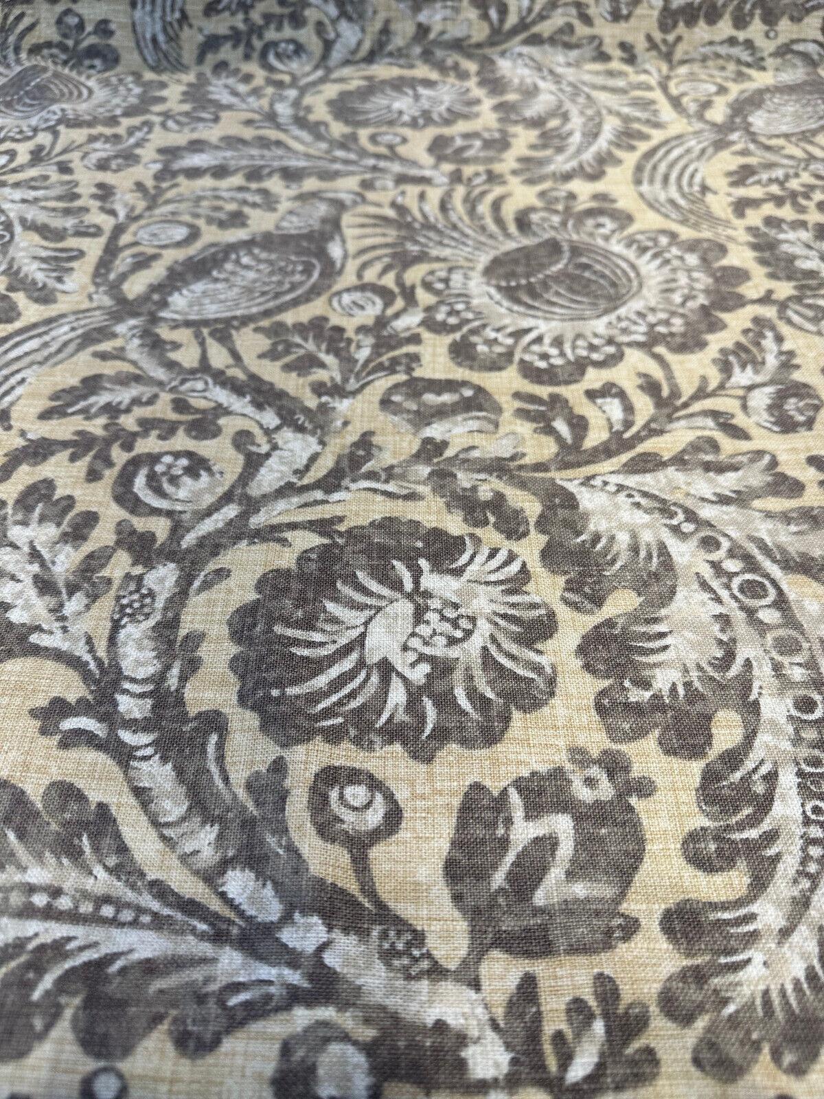 Waverly Tucker Resist Desert Bird Linen Rayon Blend Fabric - Beige Brown Gray Blend Offwhite Bird Pattern, 54" Width (1 Yard)