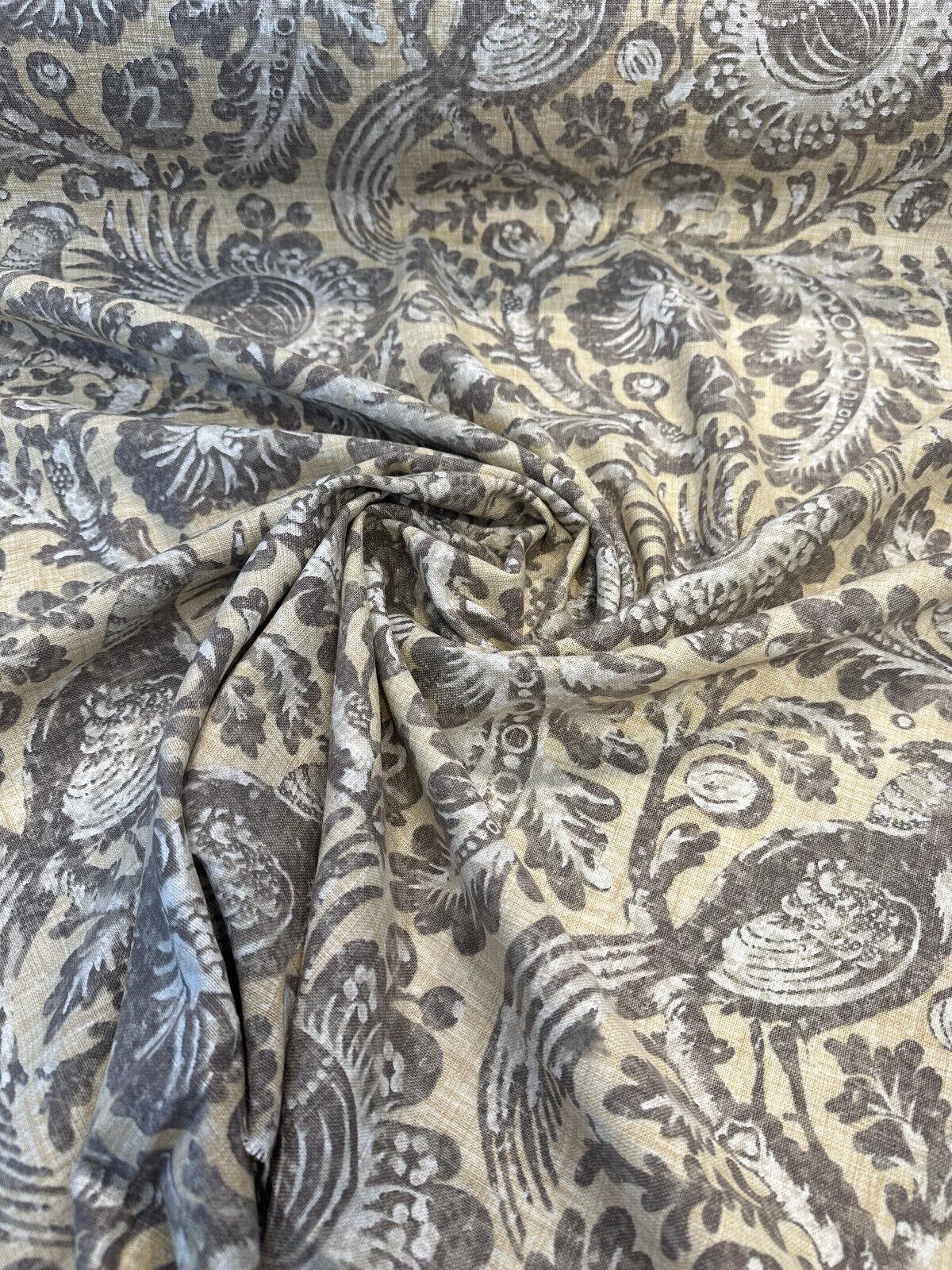 Waverly Tucker Resist Desert Bird Linen Rayon Blend Fabric - Beige Brown Gray Blend Offwhite Bird Pattern, 54" Width (1 Yard)