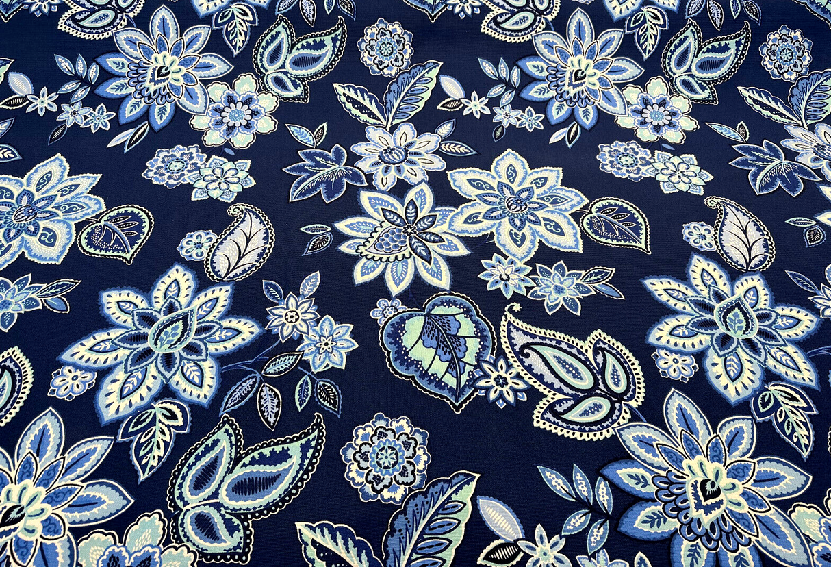 Waverly Charismatic Delft Blue Floral Drapery Upholstery Fabric - Delft Blue Floral, 54" Width (1 Yard)