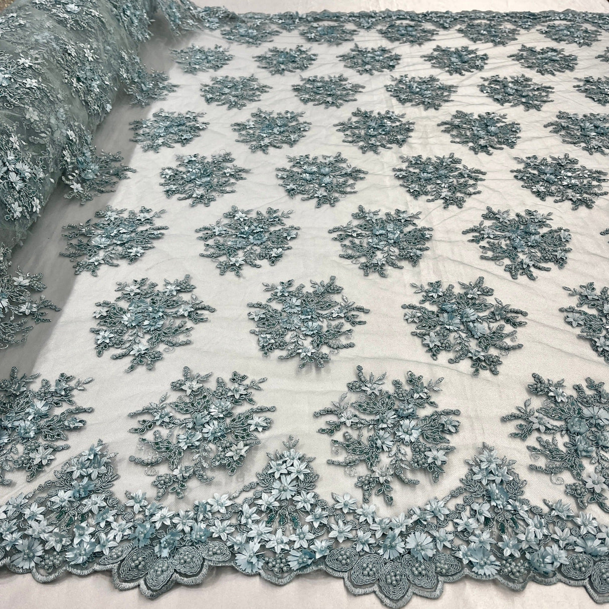 Beaded 3D Floral Lace Fabric
