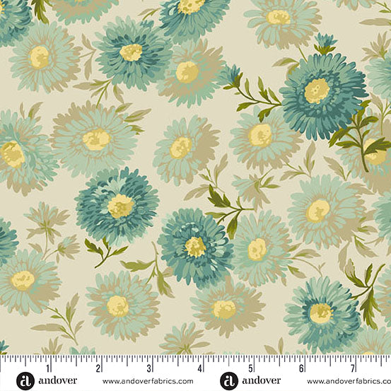 Cotton Wideback Fabric Jade Green Chrysanthemum 108's