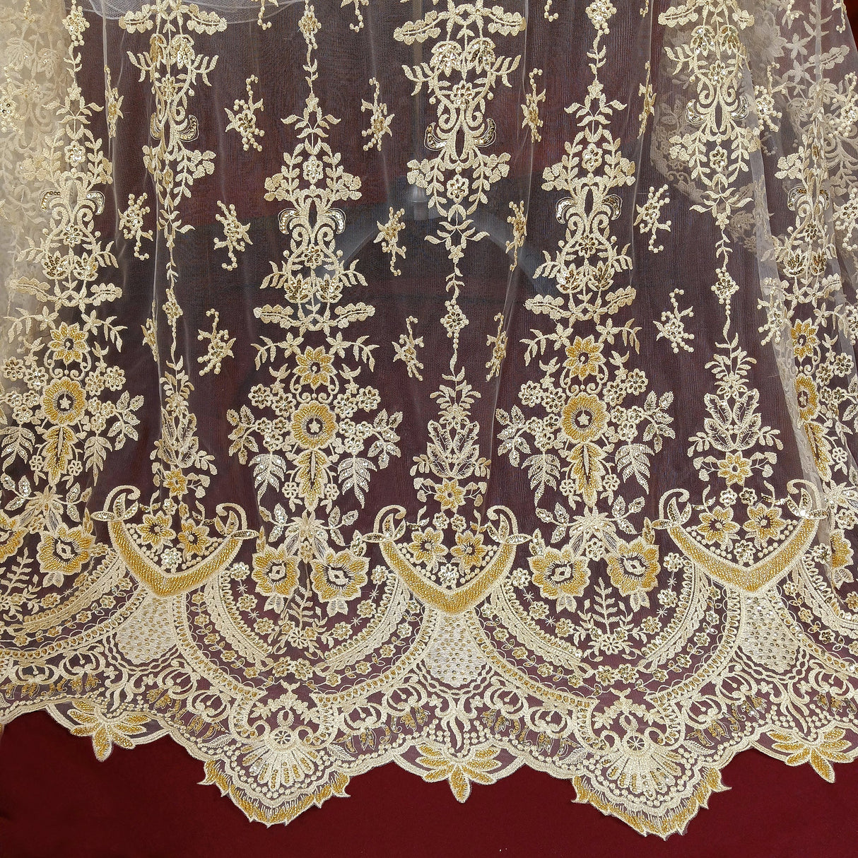 Beaded Lace Fabric 100% Polyester Net Mesh 51"