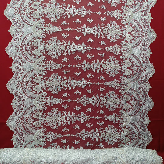 1 Yard Beaded Lace Fabric Embroidered 100 Percent Polyester Net Mesh 51 inch Width