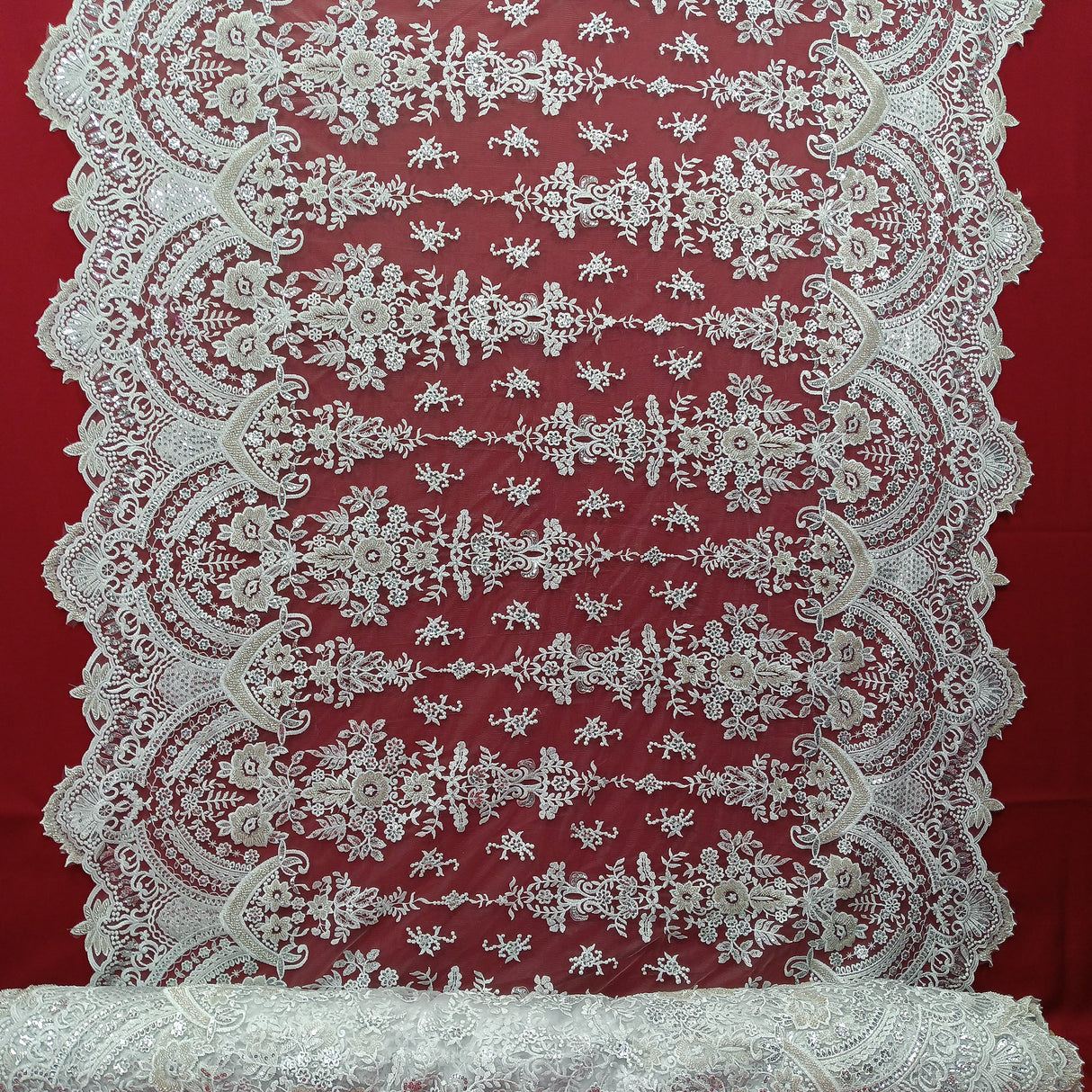 Beaded Lace Fabric on Polyester Net Mesh