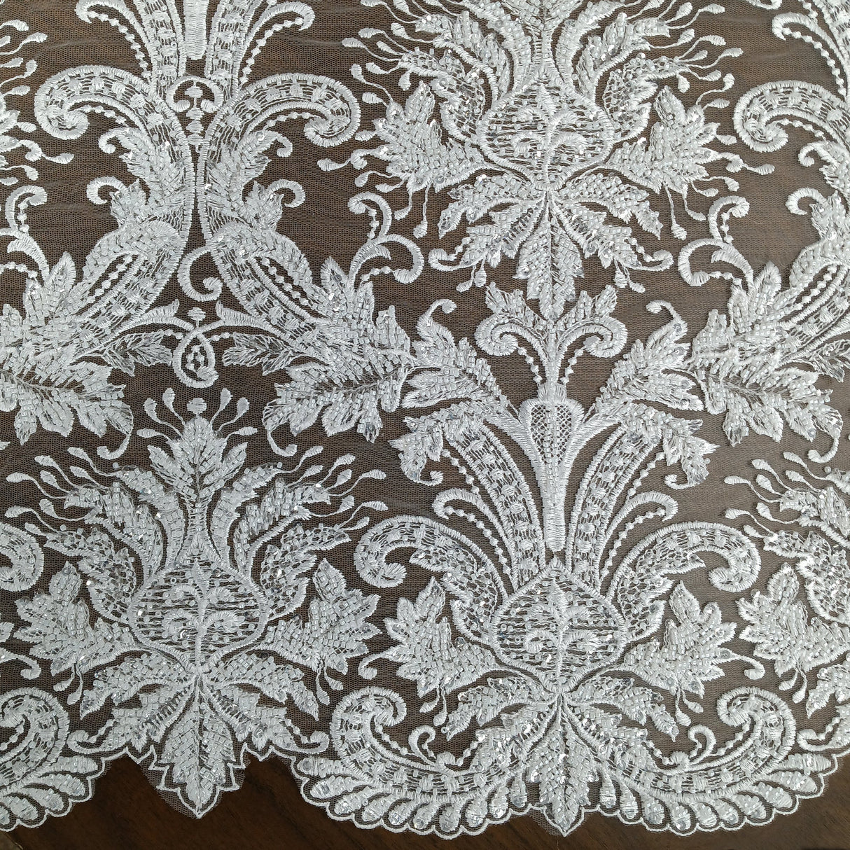 Beaded Lace Fabric on Polyester Net Mesh 48"