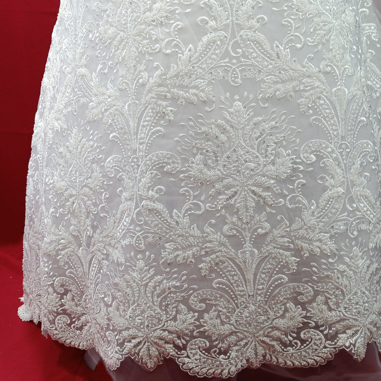 Beaded Lace Fabric on Polyester Net Mesh 48"