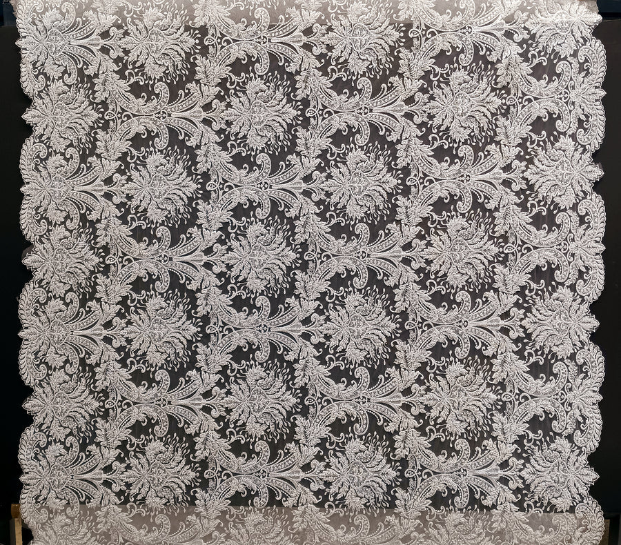 1 Yard Beaded Lace Fabric Embroidered on 100% Polyester Net Mesh