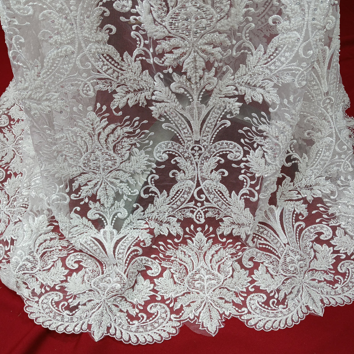 Beaded Lace Fabric on Polyester Net Mesh 48"