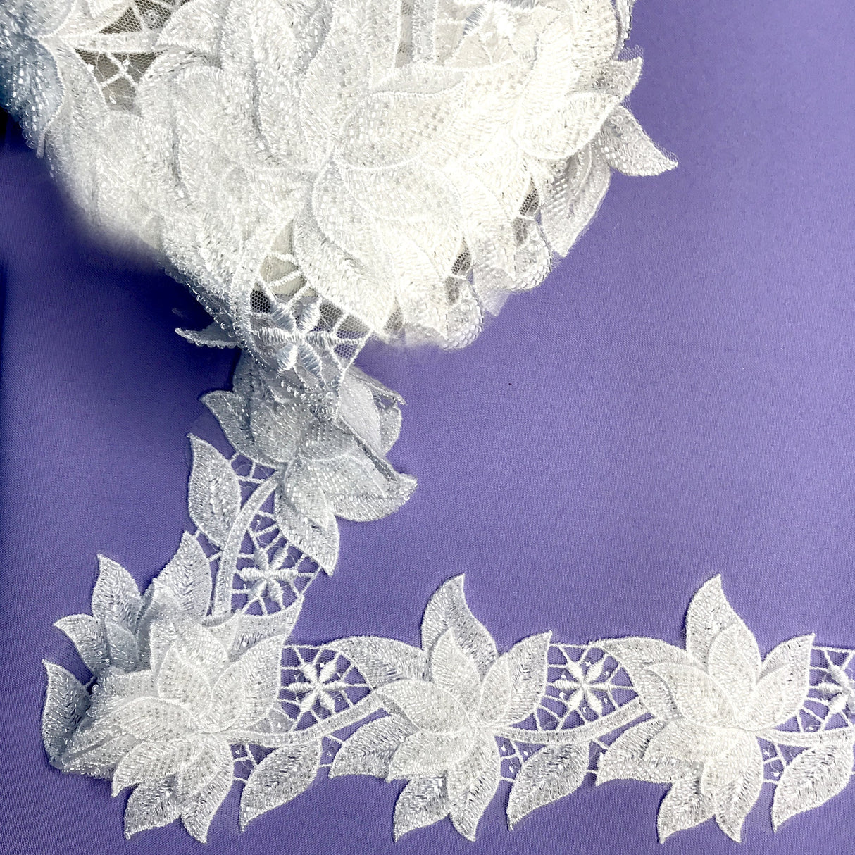 Beaded 3D Floral Lace Trimming 4" Wide