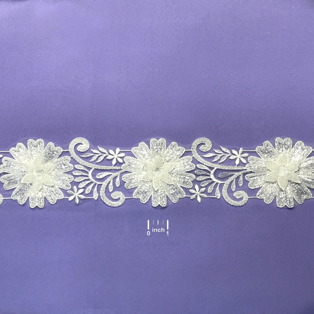 Beaded 3D Floral Lace Trimming White Off White 3.5"