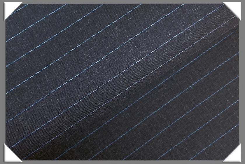 1 Yard Charcoal Blue Stripe Super 120s Merino Wool Fabric, Tailored Suiting Material 58/60 Inches Wide