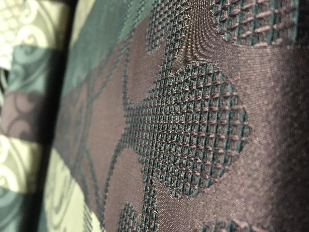 Hailey Tabernacle Embossed Brocade Fabric - Forest Green Beige With Black Undertone, 54" Width (1 Yard)