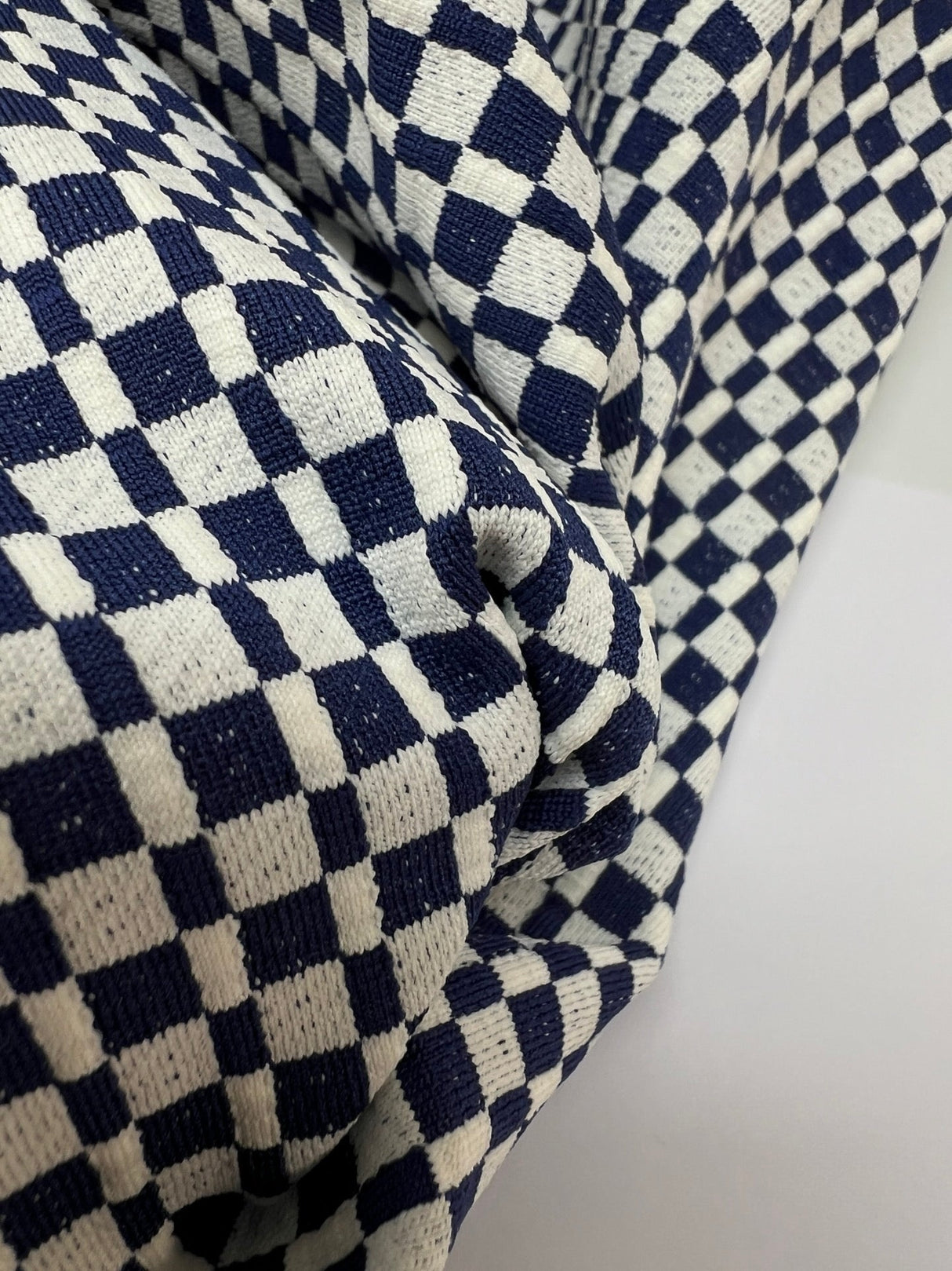 Polyamide Elastane Knitted Fabric Checked White Blue