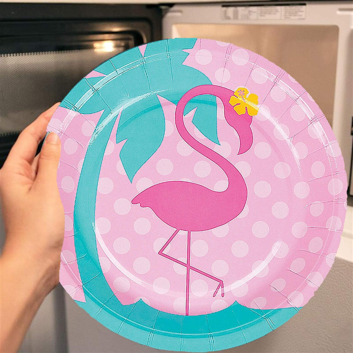 8 Ct. Flamingo Paper Dessert Plates 7" Disposable Plates Cute Pink Flamingo Party Tableware