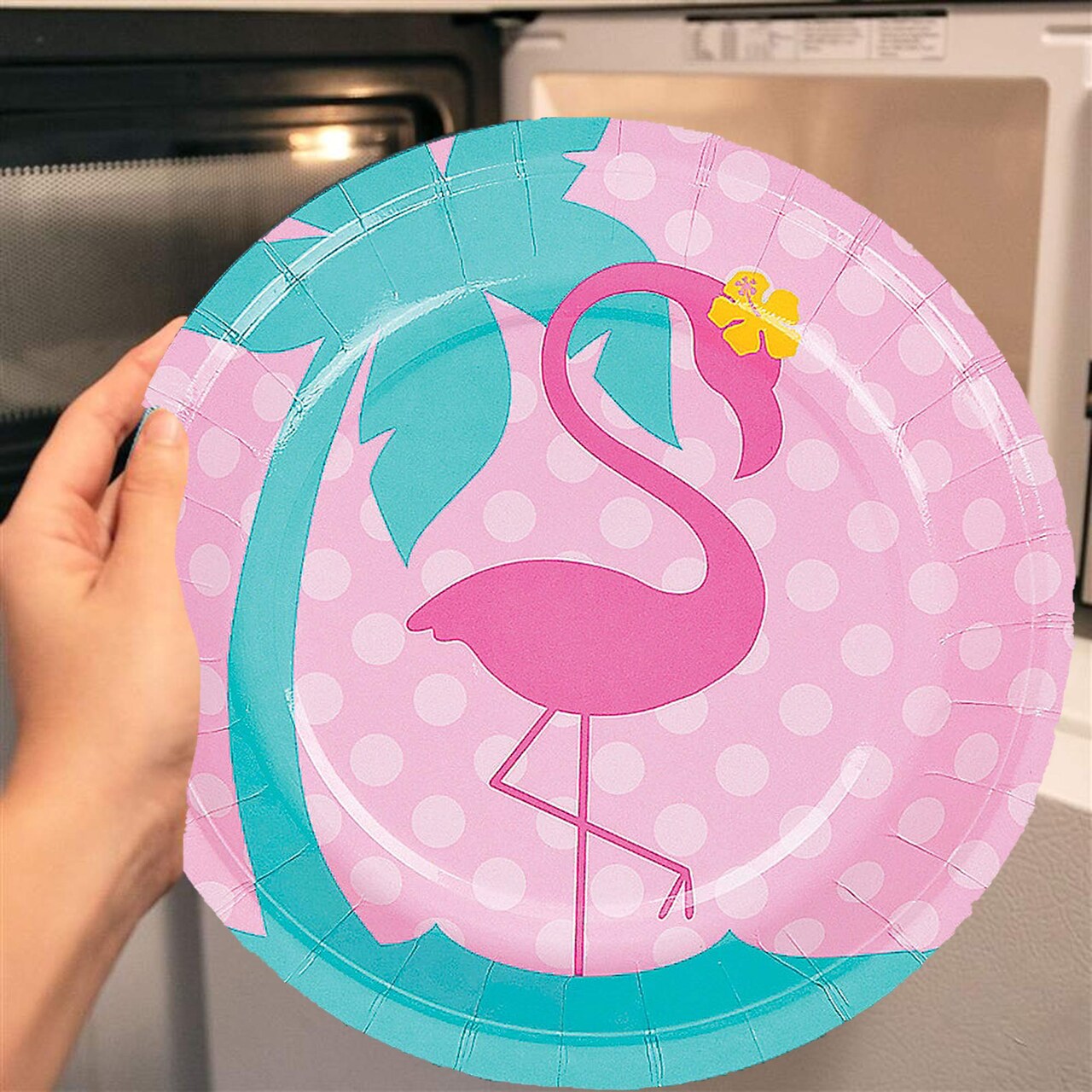 8 Ct. Flamingo Paper Dessert Plates 7" Disposable Plates Cute Pink Flamingo Party Tableware