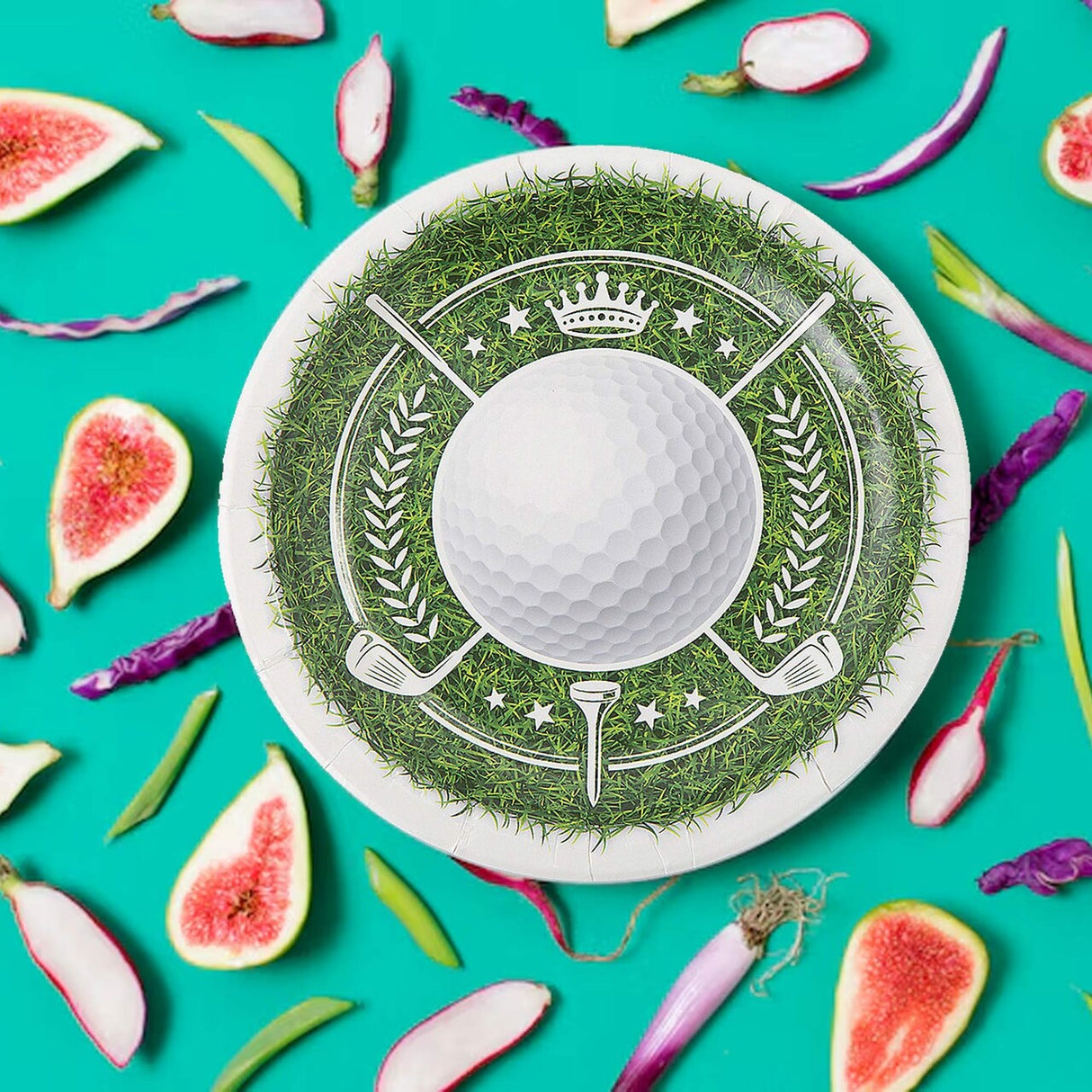 8 Ct. Golf Party Dessert Plates 7 1/4" Round Paper Plates with Golf Ball Design