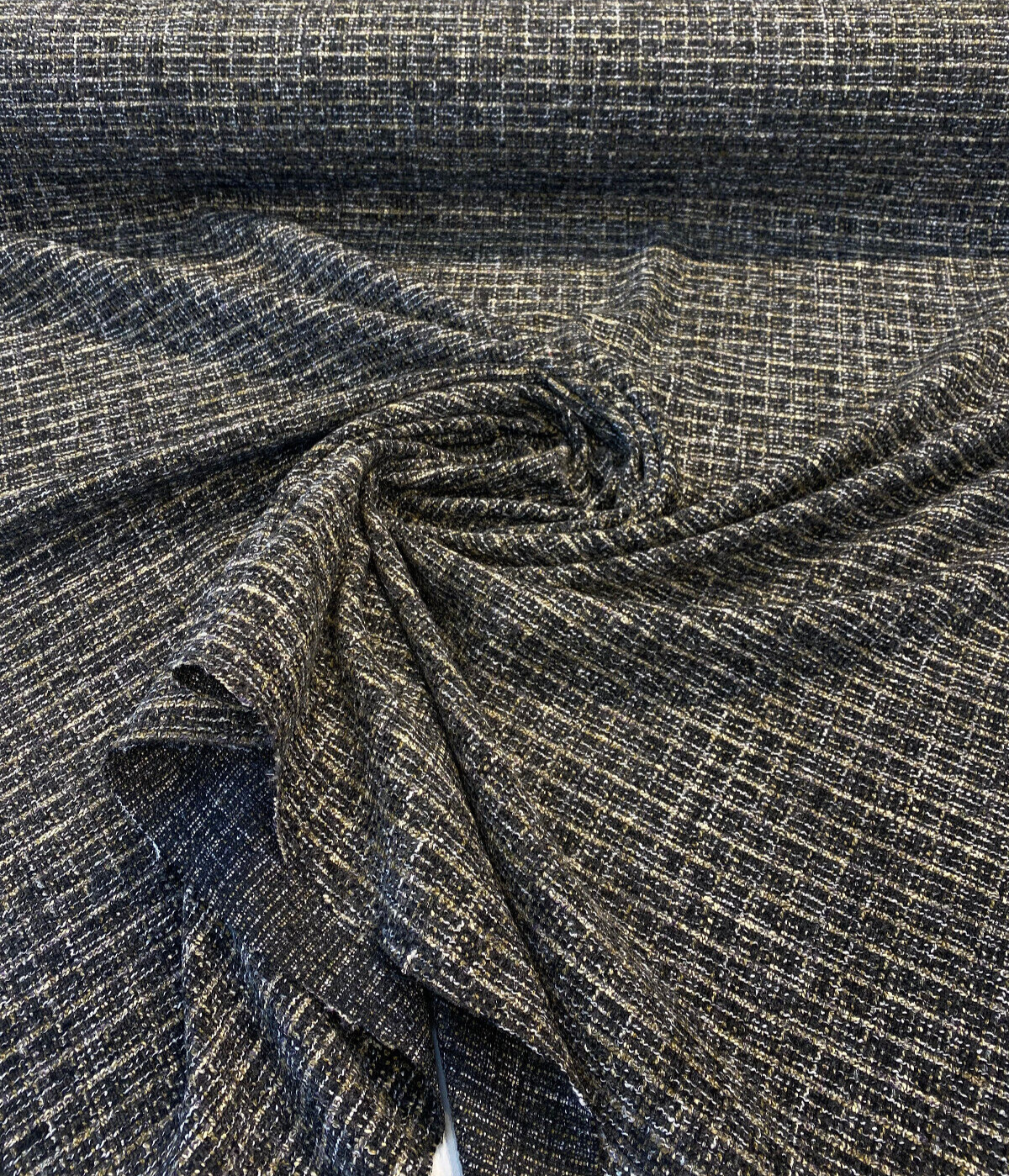 Uncommon Charcoal Coal Chenille Fabric - Charcoal With Gold And White Accents, 55" Width, .625 Repeat (1 Yard)