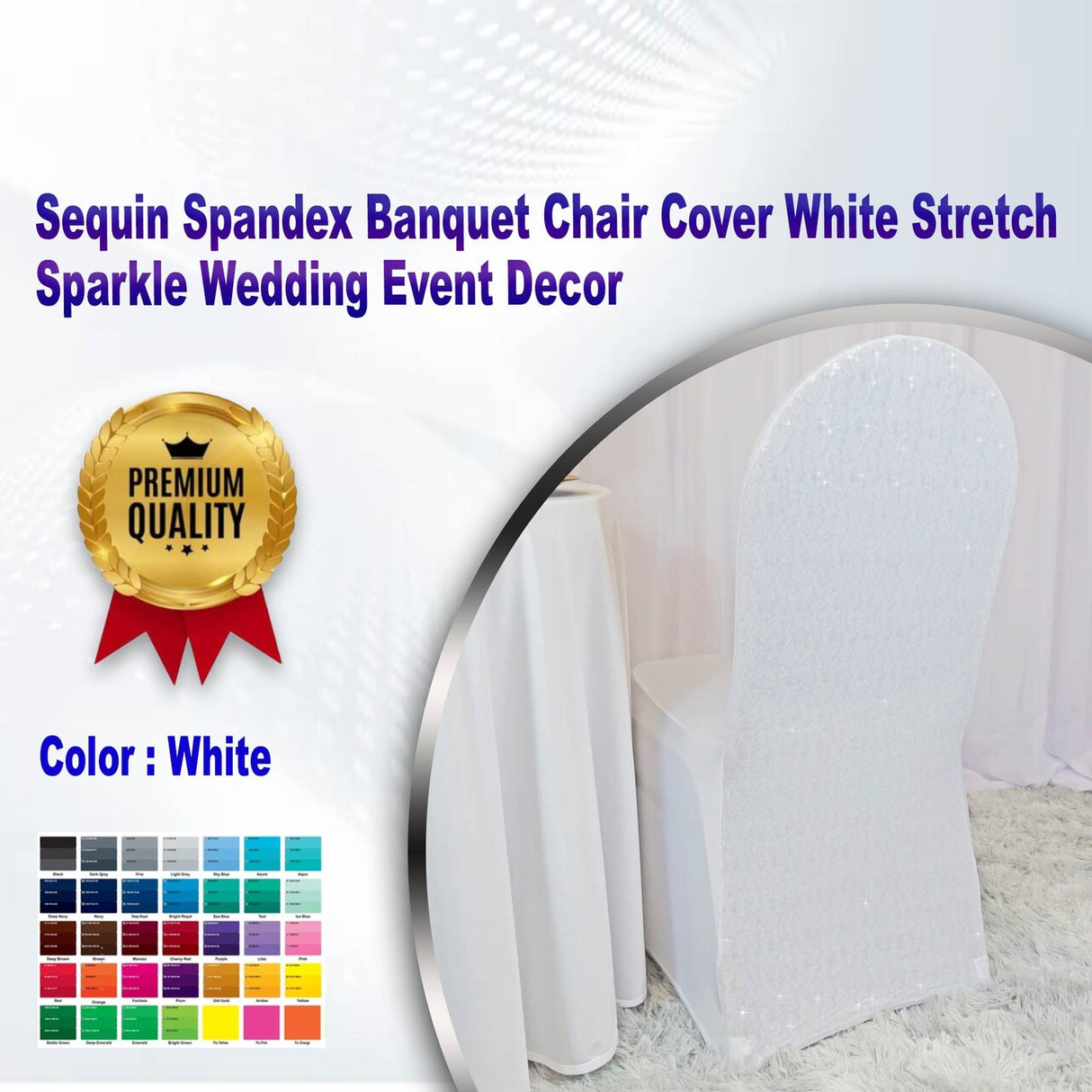 1 Piece Sequin Spandex Banquet Chair Cover White Stretch Sparkle Wedding Event Decor