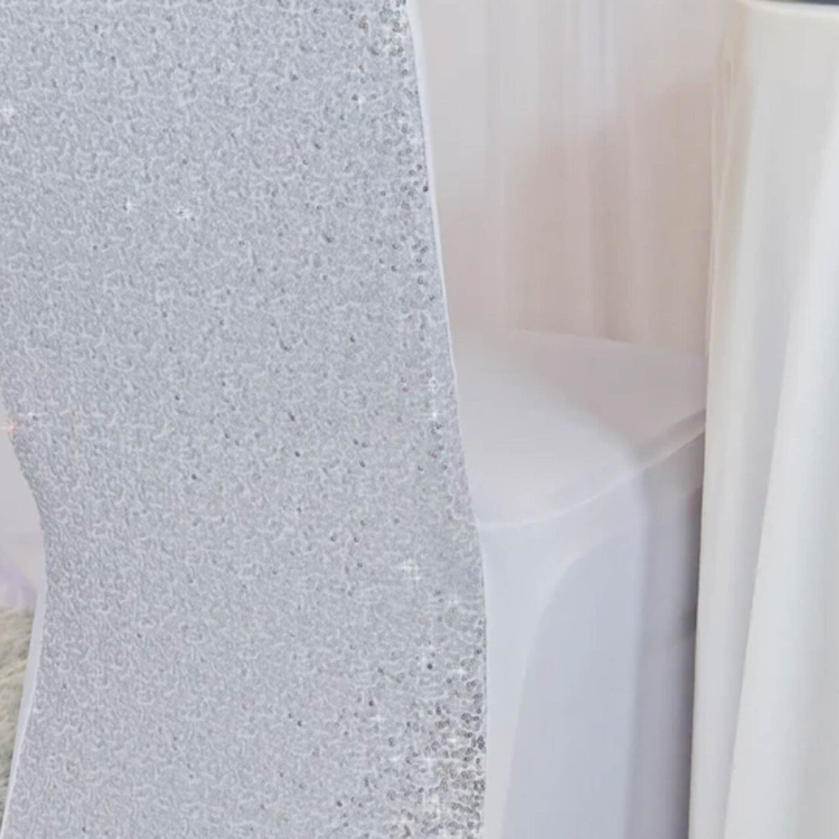 1 Piece Sequin Spandex Banquet Chair Cover Platinum Or Light Silver Stretch Elegant Decor