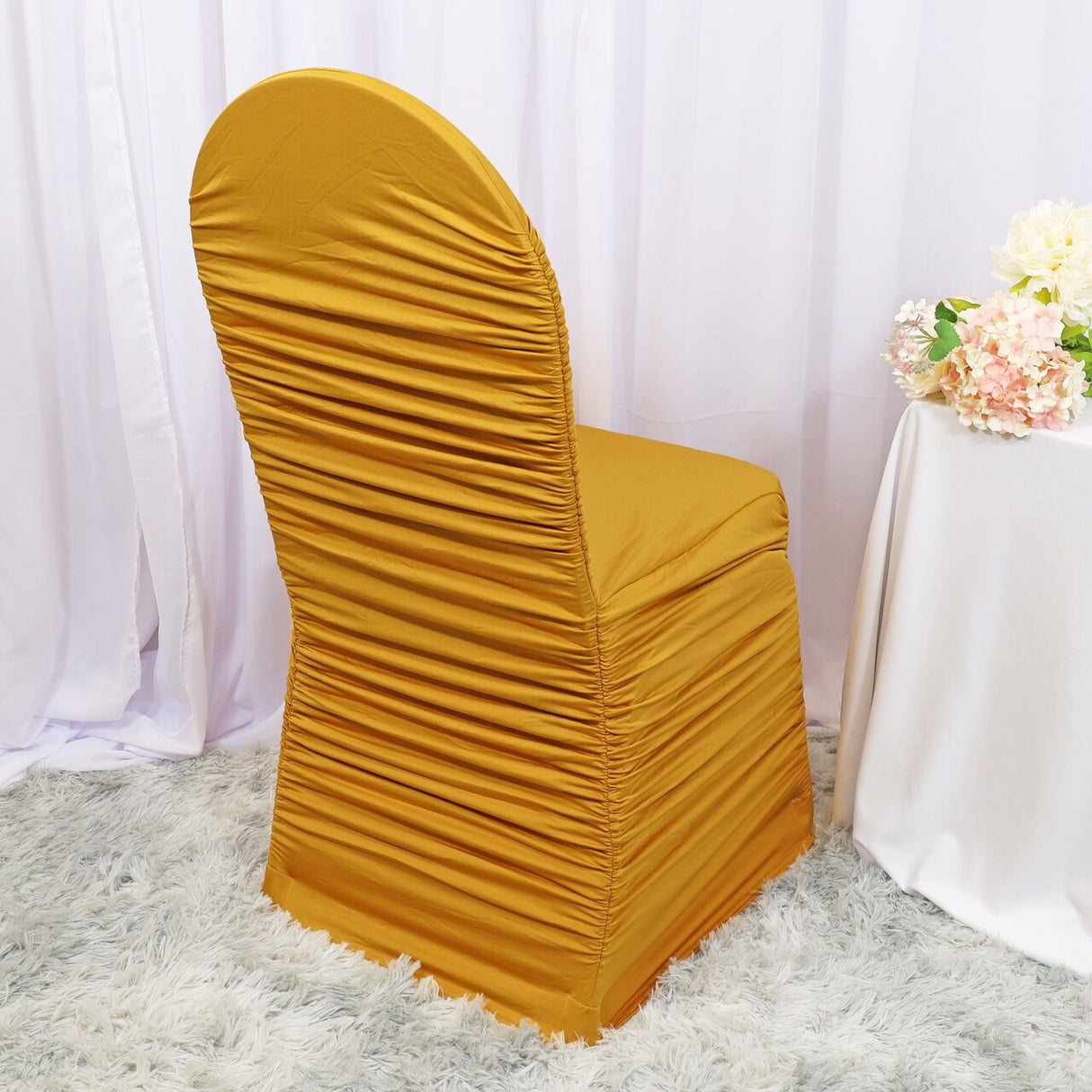 1 Piece Gold Rouge Ruffled Spandex Banquet Chair Cover Elegant Event Seating
