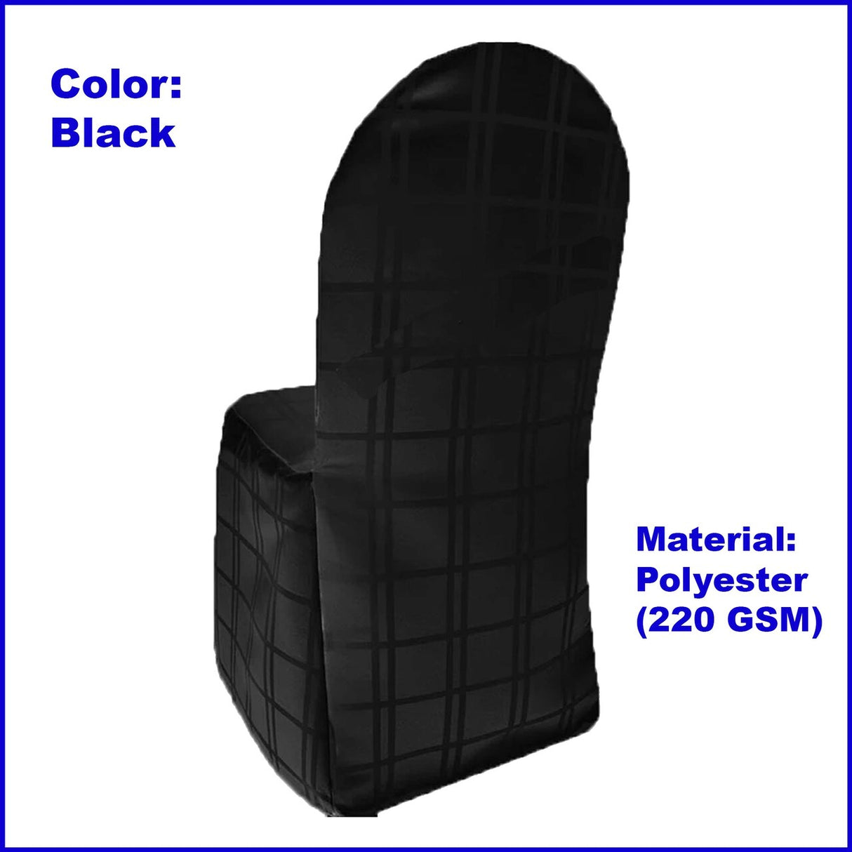 1 Piece Black Plaid Jacquard Polyester Banquet Chair Cover, Elegant Rustic Event Slipcover