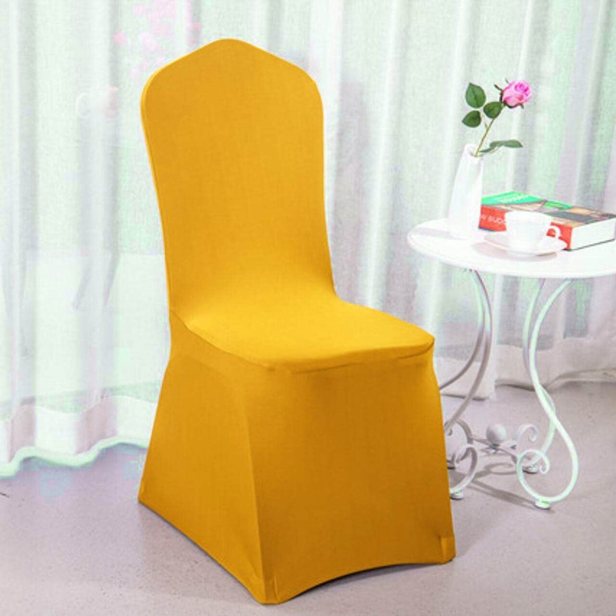 1 Piece Spandex Banquet Chair Cover Gold Stretch Wrinkle Resistant Elegant Event Decor