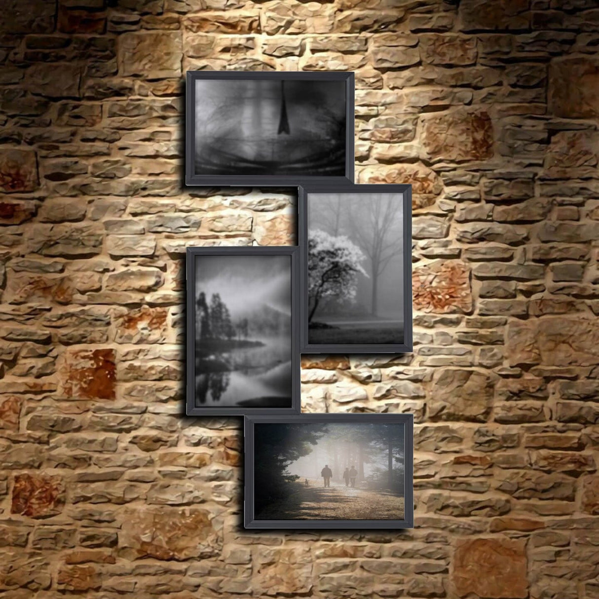 Black 4-Photo Collage Frame 8¼" x 16¼" – Versatile Vertical or Horizontal Hanging, Durable Lightweight Plastic