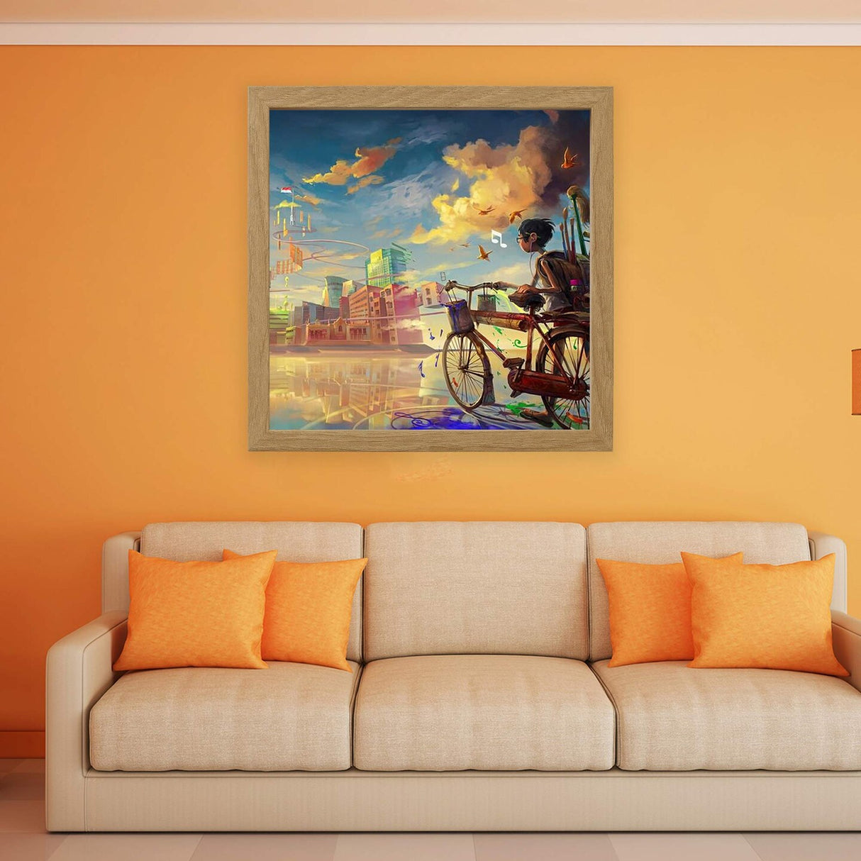 9.75" x 9.75" Oak Effect Deep Picture Frame with Acid-Free Mat, Plastic Front, Wall or Tabletop Display