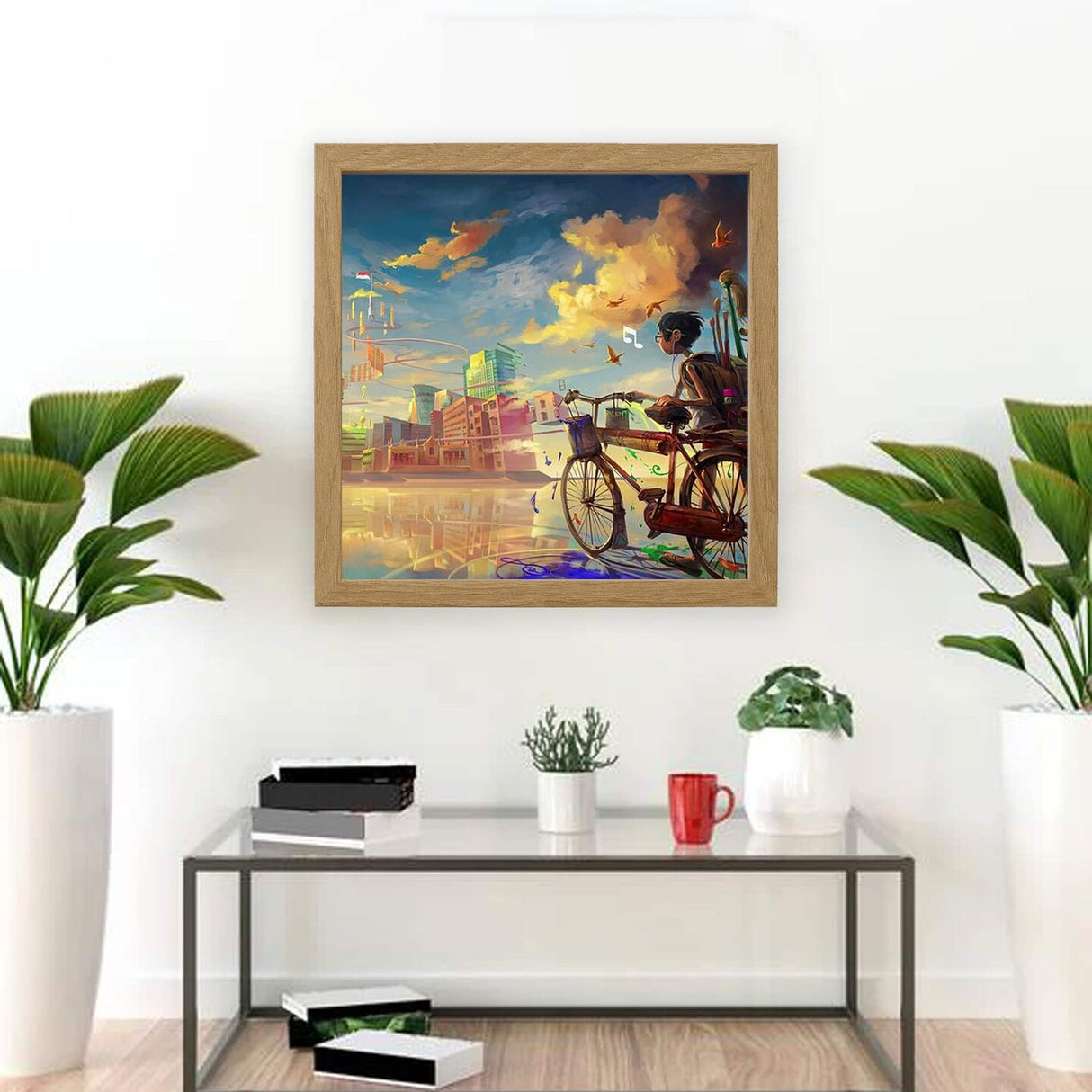 9.75" x 9.75" Oak Effect Deep Picture Frame with Acid-Free Mat, Plastic Front, Wall or Tabletop Display