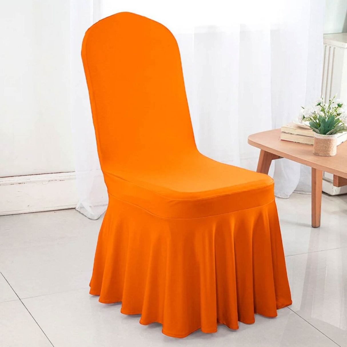 Spandex Banquet Skirt Chair Cover Orange Elegant Stretch Skirt Fit Durable Event Decor