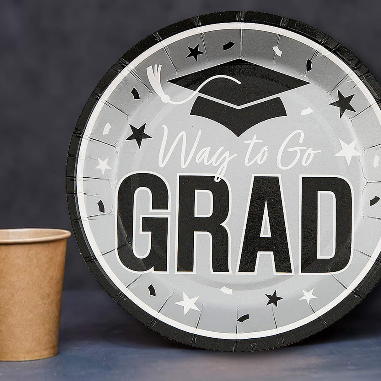 25 Count Silver Way to Go Grad Paper Dessert Plates Graduation Celebrations 7 1/4 Inch
