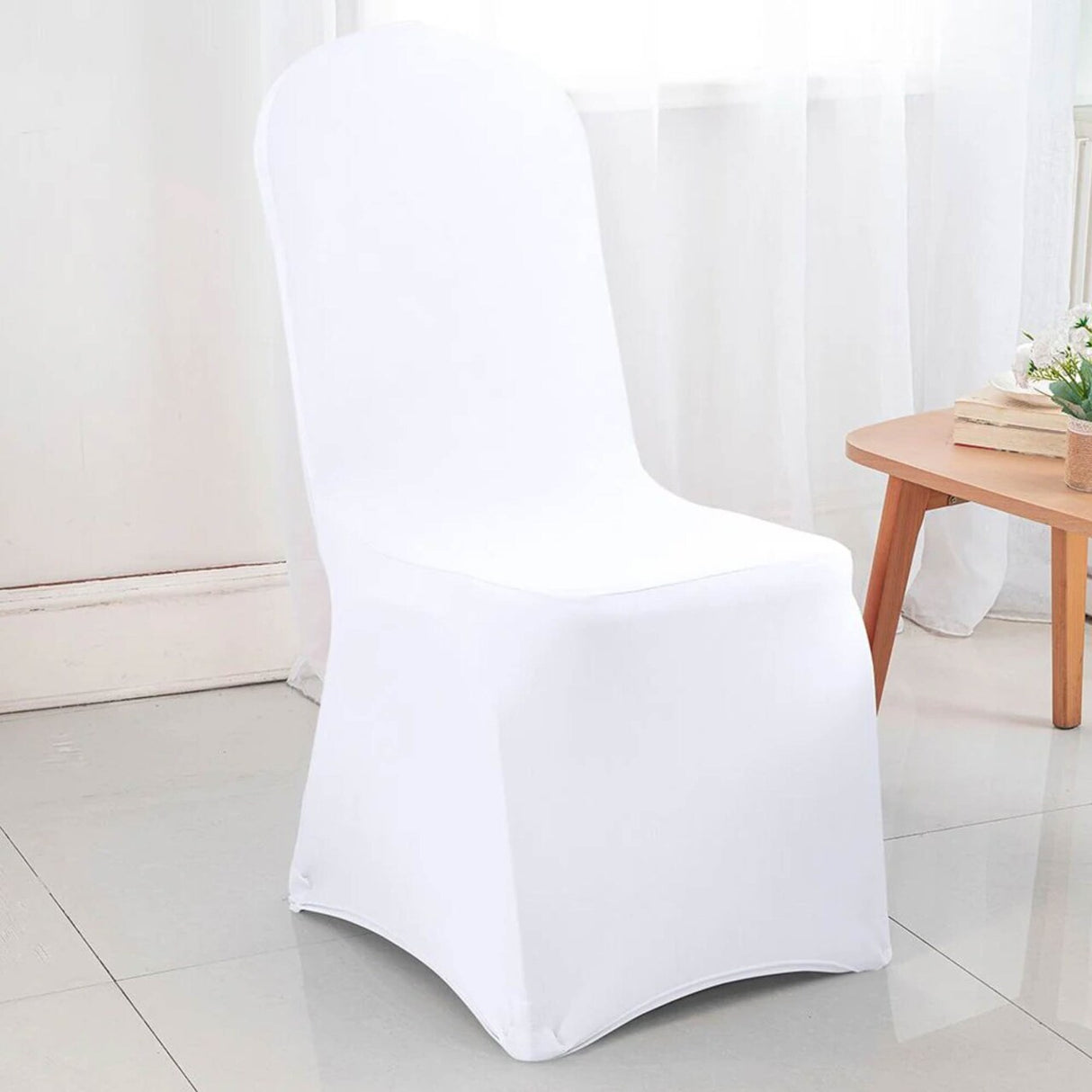 White Spandex Banquet Chair Cover with Stretch Fit for Weddings and Events