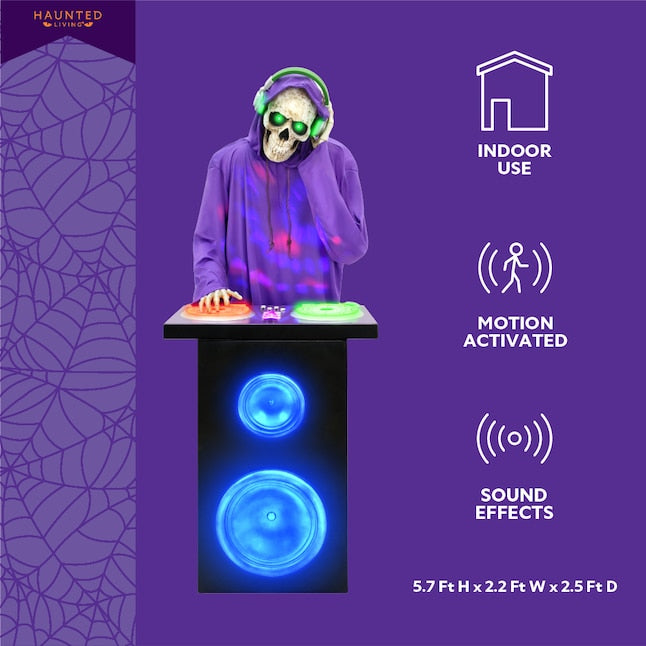 5.7 ft. Motion Activated Bluetooth DJ Skeleton Animatronic (Haunted Living)