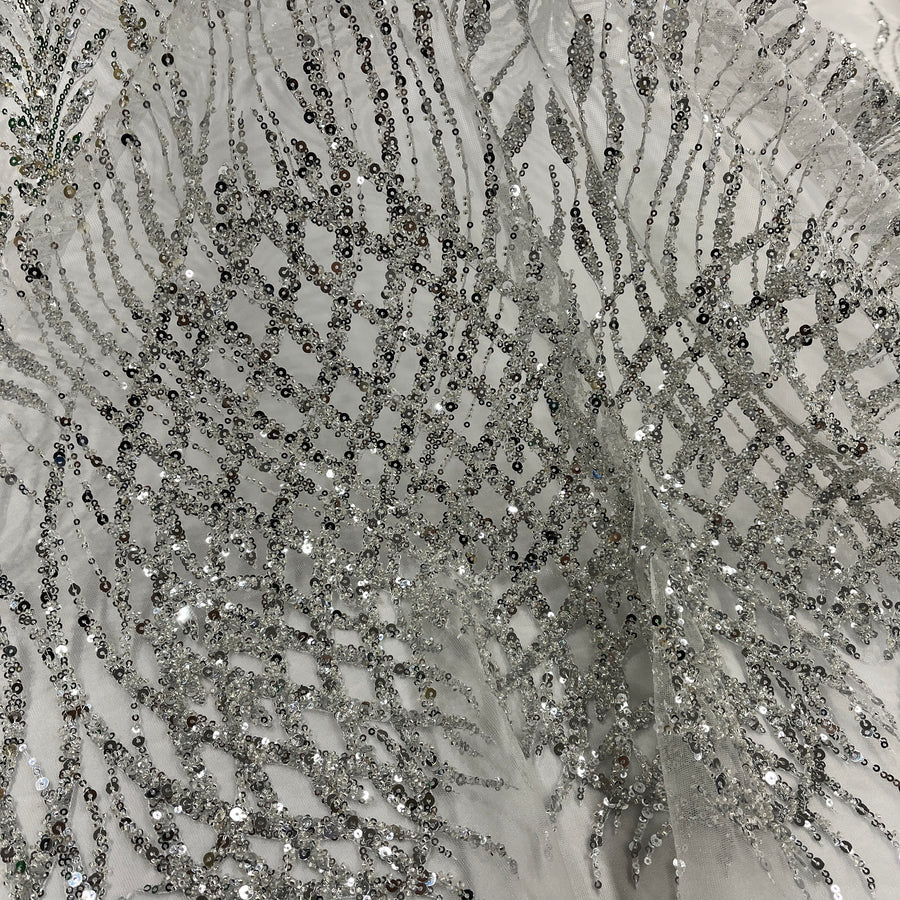 1 Yard Beaded Lace Fabric Embroidered on 100% Polyester Net Mesh
