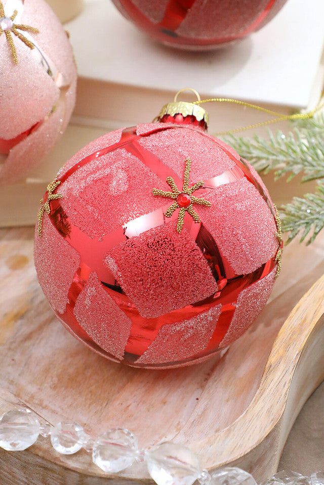 Glass Diamond Ball Ornament 4 Inch Beaded Christmas Decor