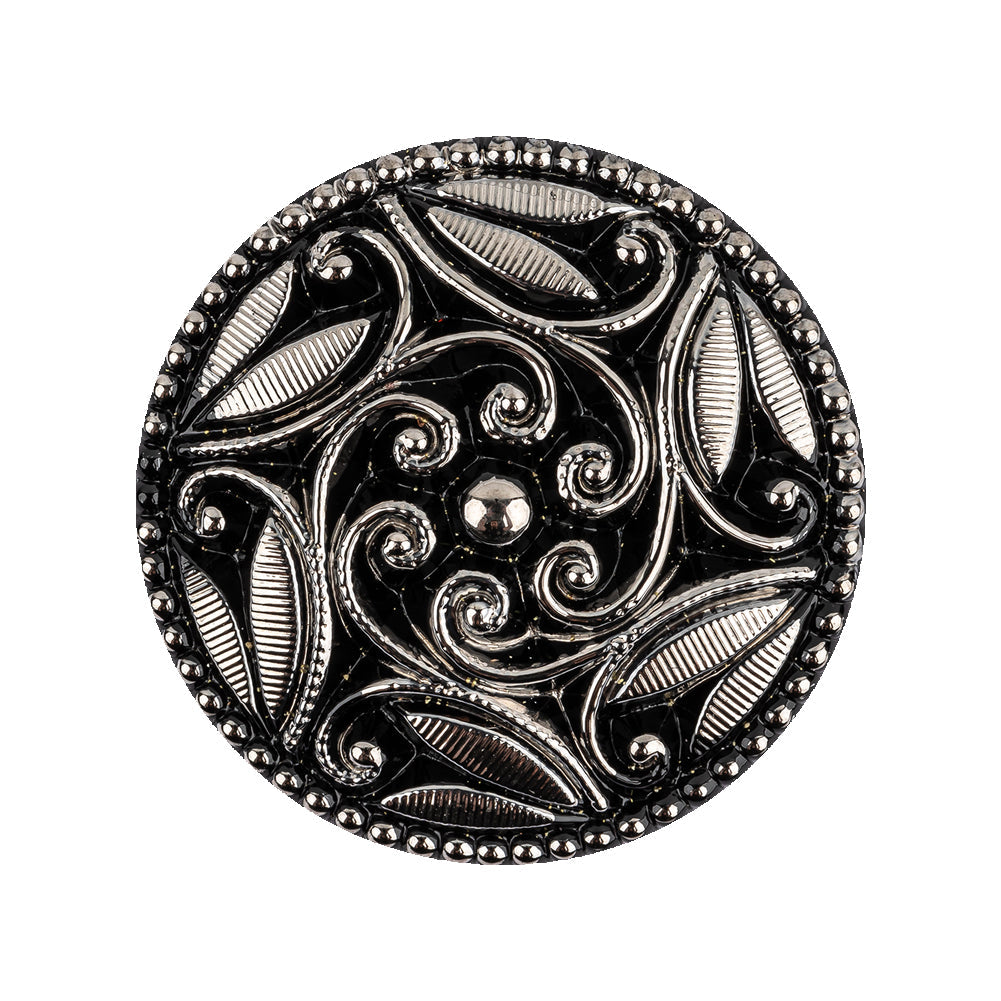 Black/Platinum Glass Button - 40L/25.5mm