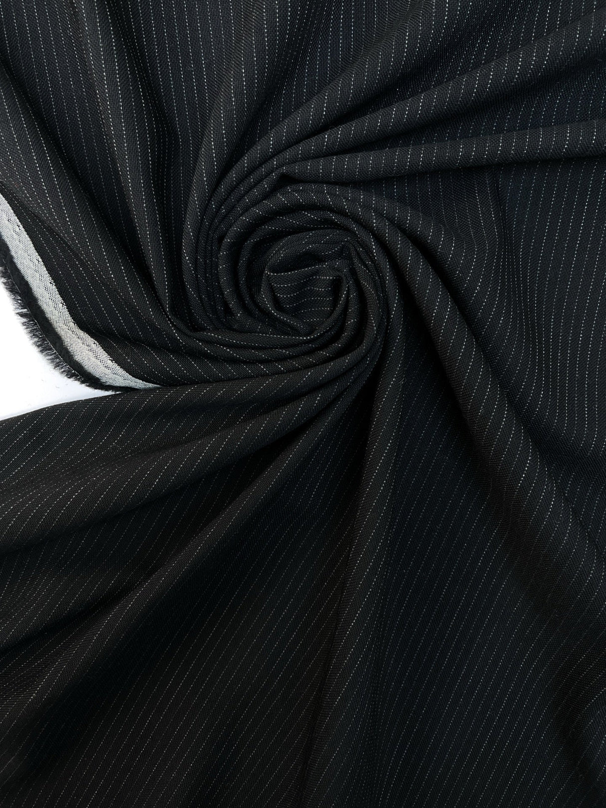Italian Black Wool Basket Weave Suit Fabric Striped