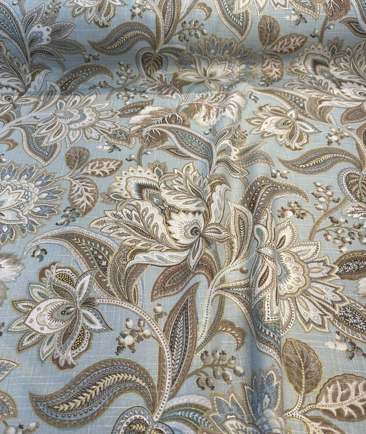 Swavelle Valdosta Linen Rayon Fabric - Mist Light Blue Floral Paisley, 54" Width (1 Yard)