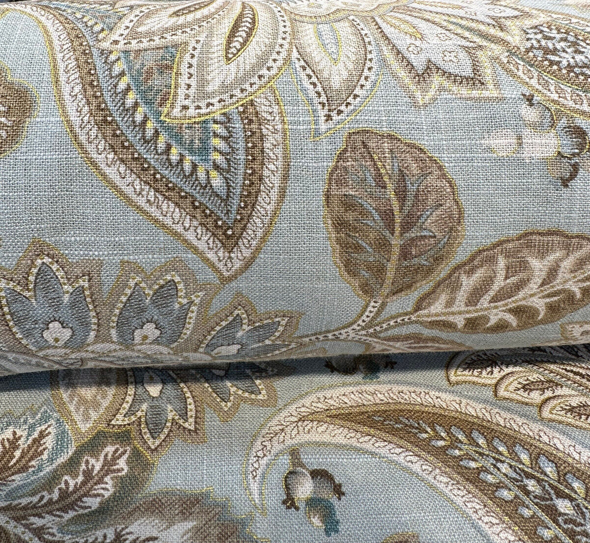 Swavelle Valdosta Linen Rayon Fabric - Mist Light Blue Floral Paisley, 54" Width (1 Yard)