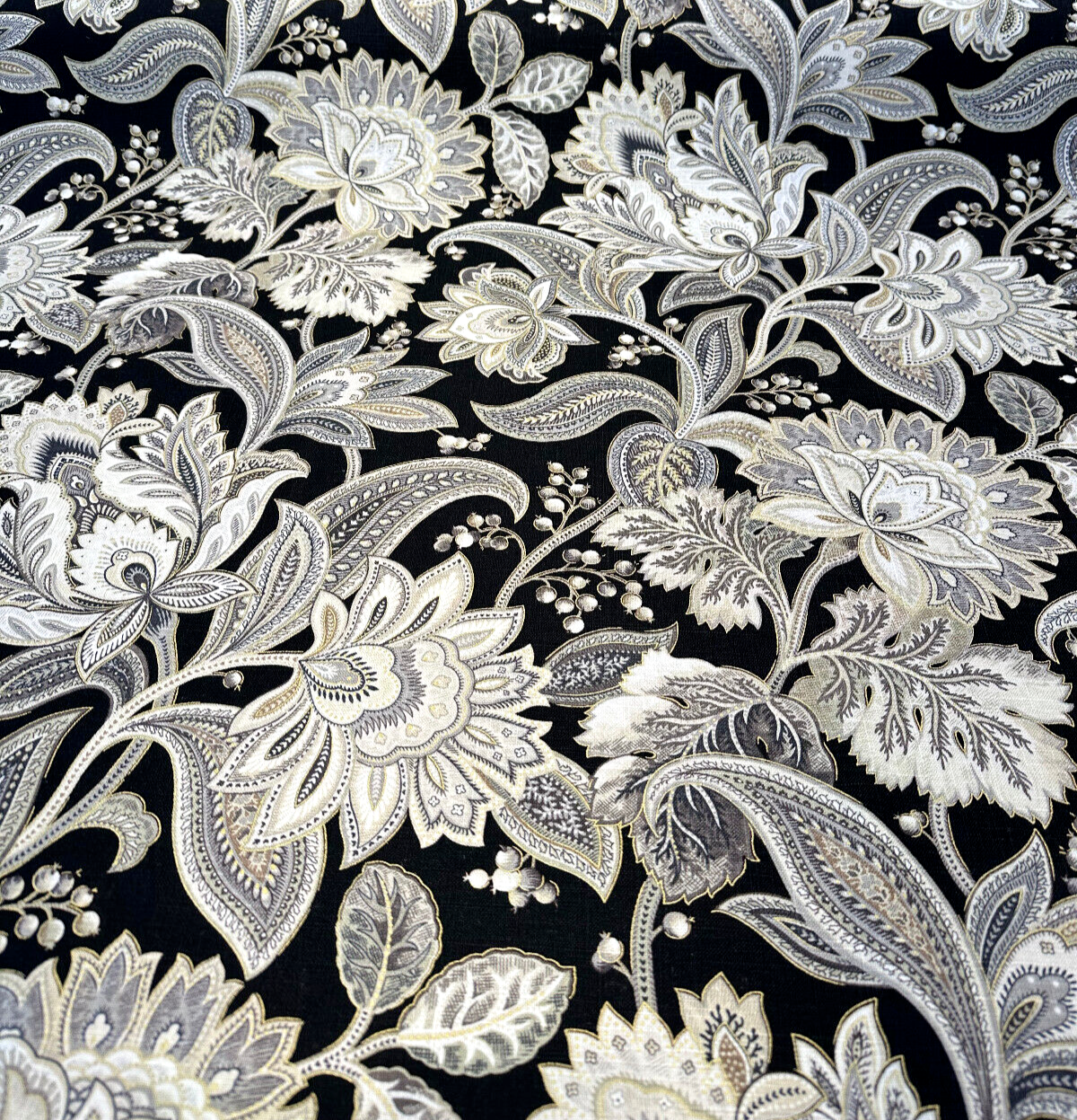 Valdosta Linen Rayon Fabric - Black Lava Floral Paisley, 54" Width (1 Yard)