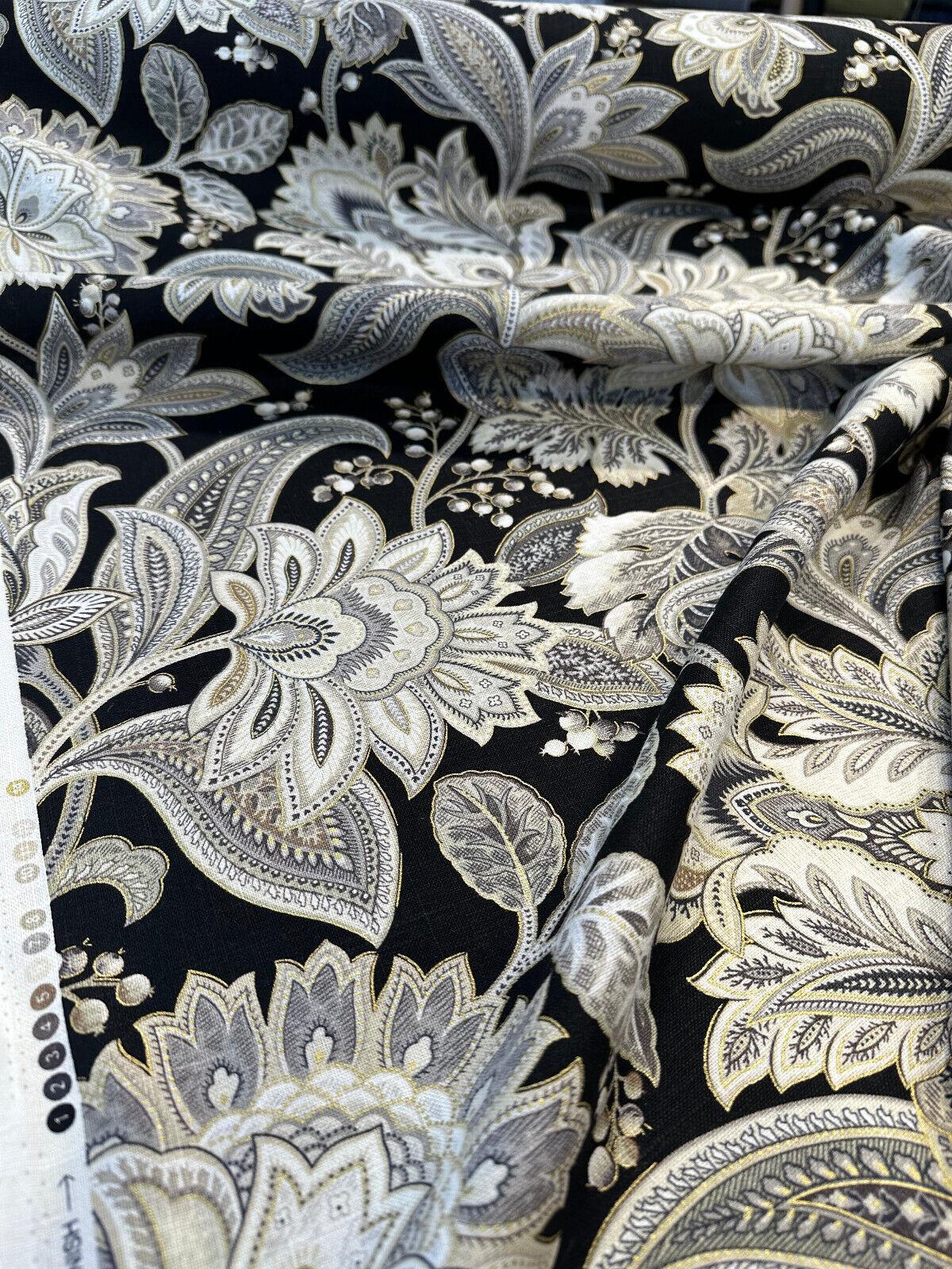 Valdosta Linen Rayon Fabric - Black Lava Floral Paisley, 54" Width (1 Yard)