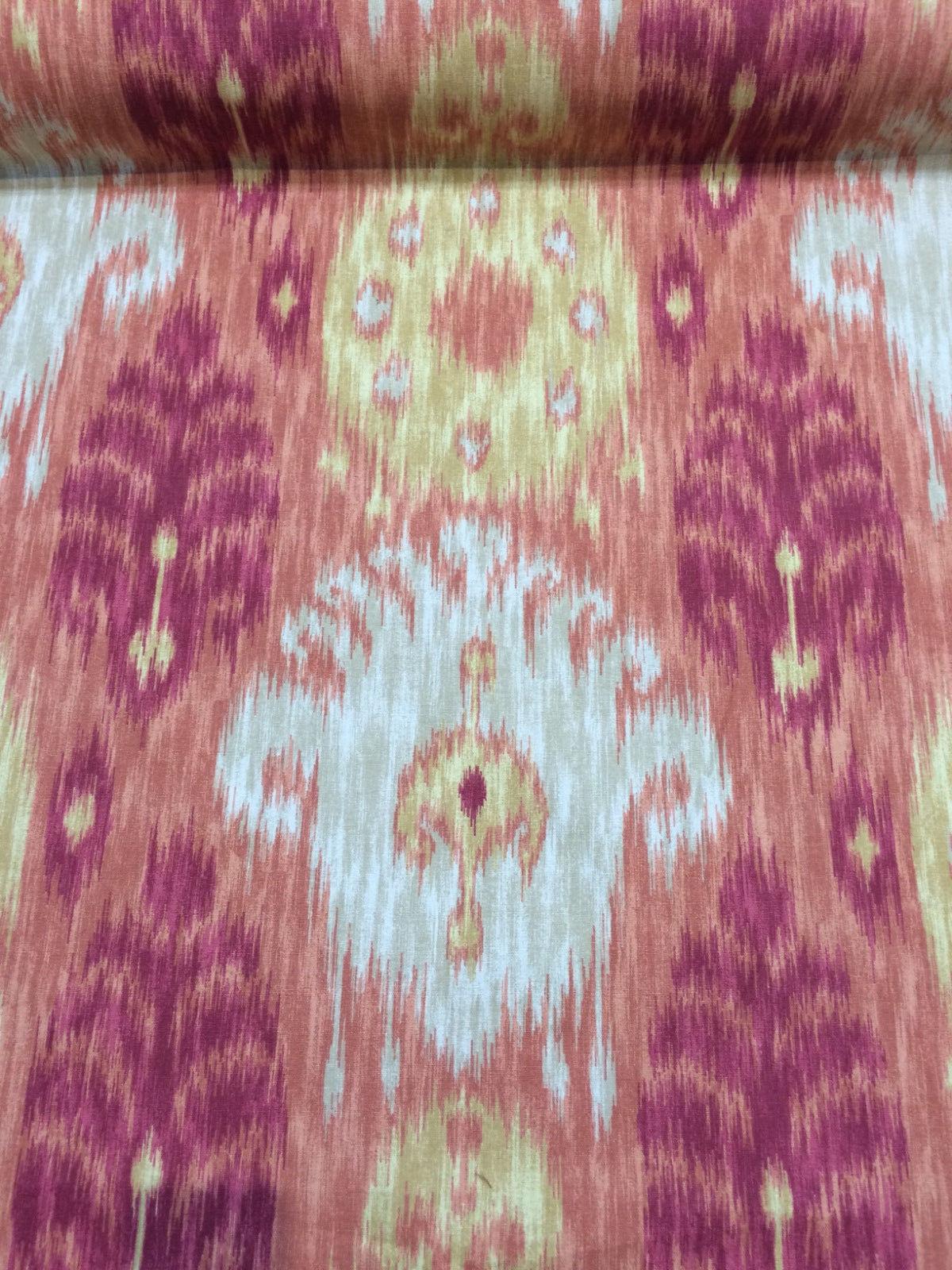 Home Accent Vibrant Ikat Red Multipurpose Cotton Fabric - Red Ikat Pattern, Off-White Background, By The Yard (1 Yard)